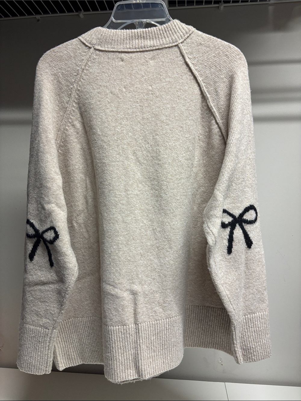 aerie Cream Crewneck Sweater with Black Elbow Bows